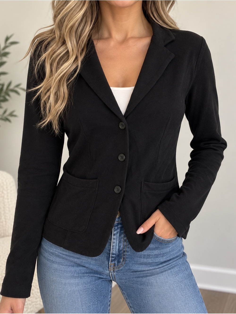 Tahari Black Women's Three-Button Blazer Jacket